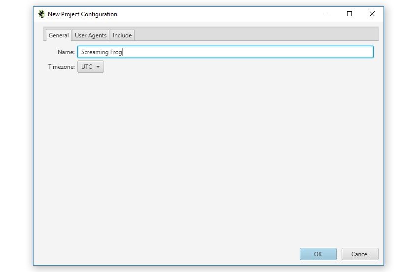 Creazione nuovo progetto in Log File Analyser