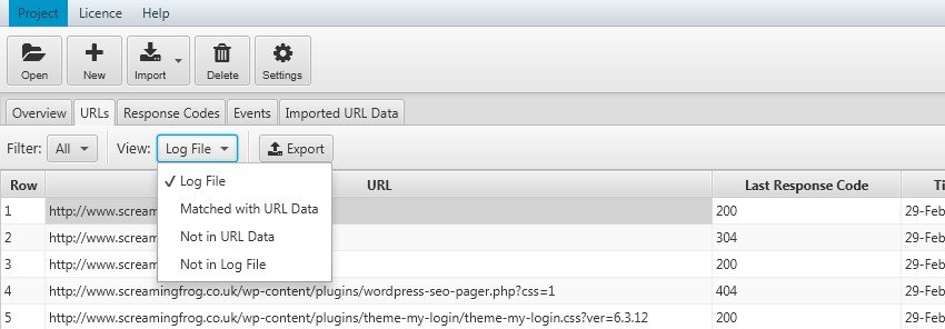 Guida di Log File Analyser: confronto Url data e file log