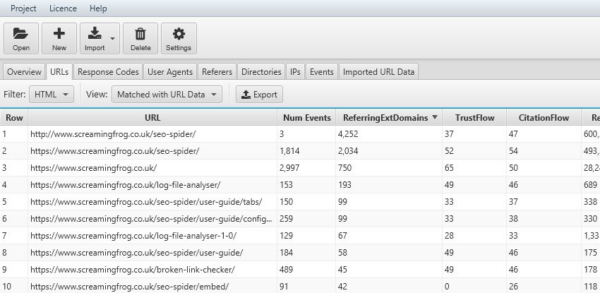 Analisi dei file di log con Log File Analyser e Majestic Seo