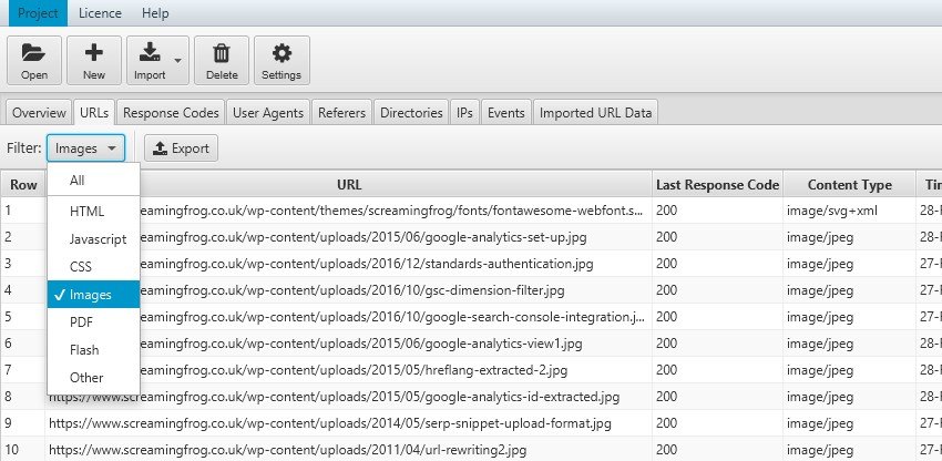 Log File Analyser: analisi dei log filtrati per elementi