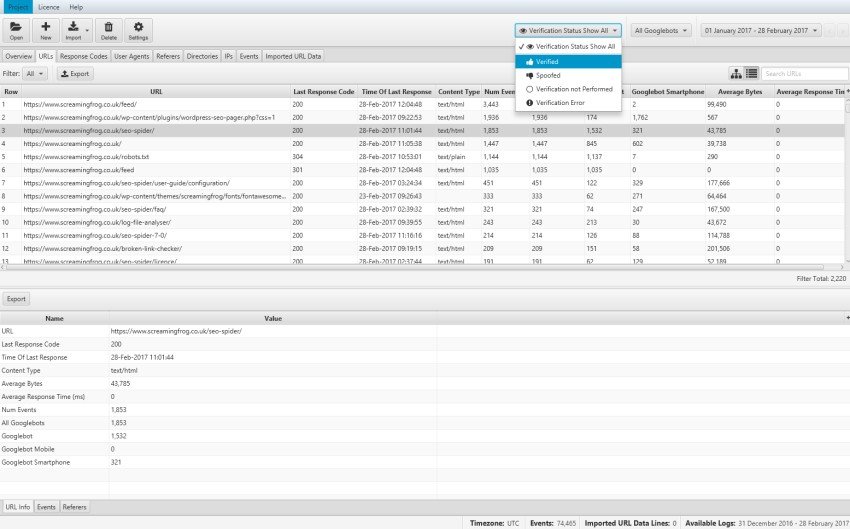 Verifica degli spider del motore di ricerca con log file analyser