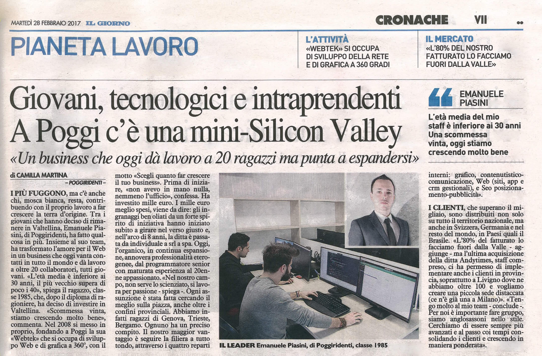 Webtek: redazionale su il Giorno | edizione di Sondrio