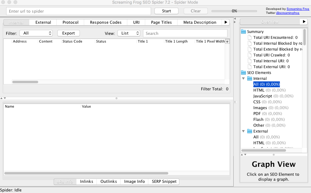 Screaming Frog View: le funzioni base del Seo Spider