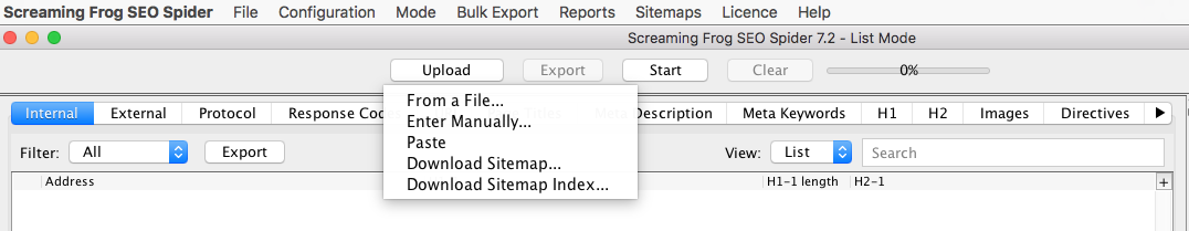 Controllo delle Sitemap con Screaming Frog