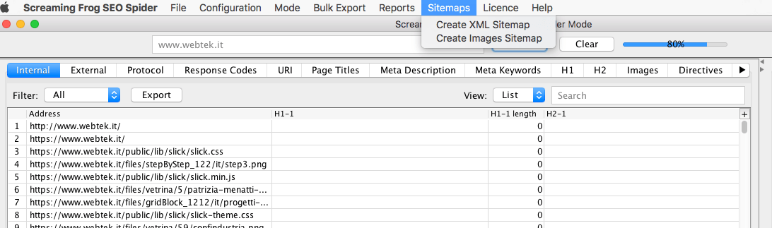 Creare una Sitemap con Screaming Frog