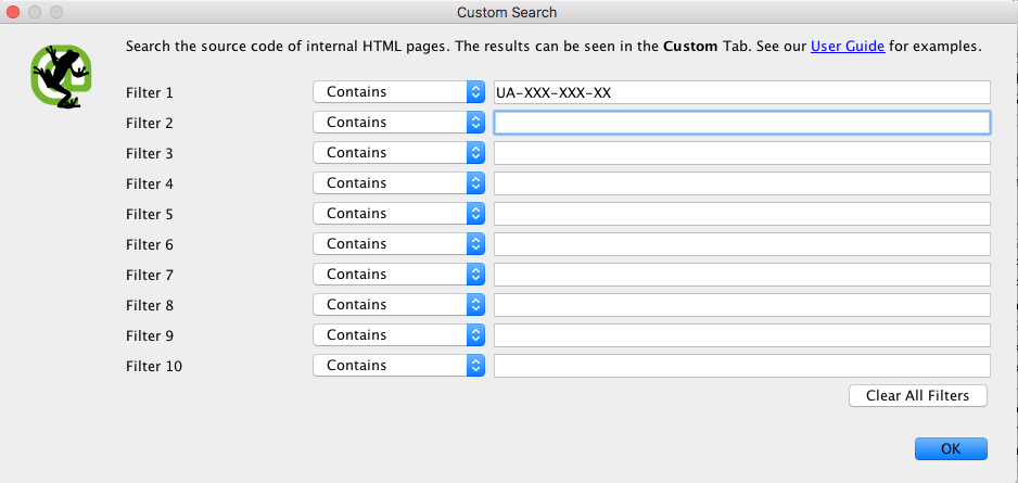 Ricerca del codice di monitoraggio di Google Analytics