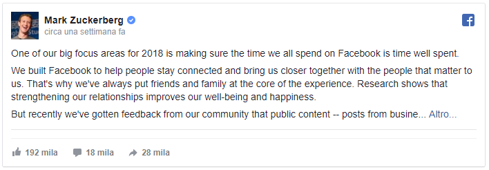 Annuncio di Mark Zuckerberg